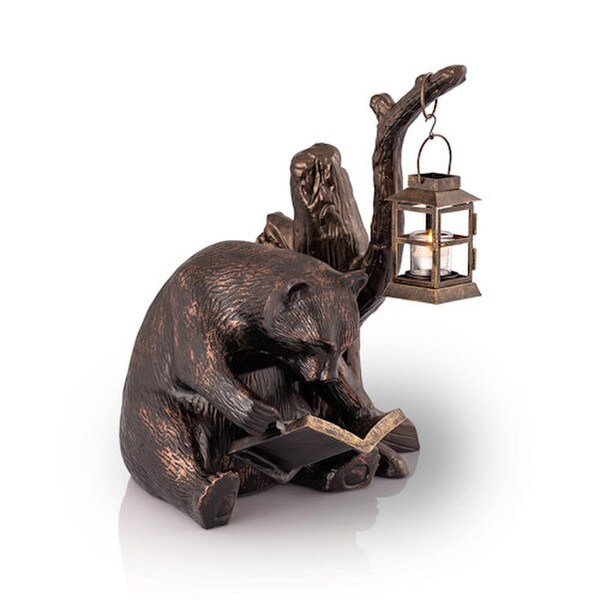 Aluminum Bear Garden Lantern Book Lover Statue candle decoration